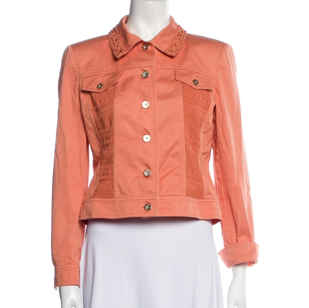 St John Sport Orange Crochet Denim Jean Jacket